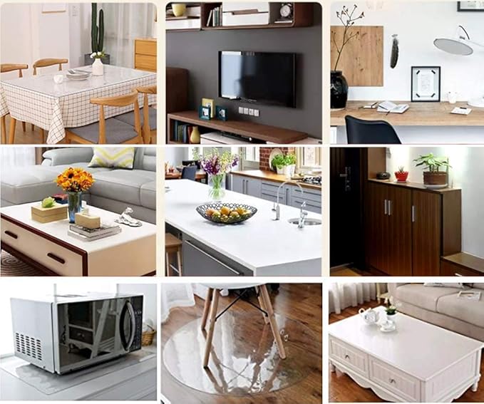NECAUX Custom Multisize 1.5mm Thick Clear PVC Table Cover Protector - 36 x 78 Inch Kitchen Wood Grain Vinyl Transparent Table Protector Plastic Protective Dining Room Table Pad