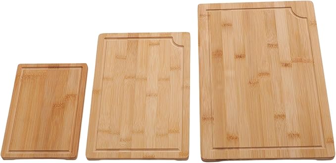 Pomya Smooth Wood Chopping Boards With Grooves | Three Piece Cutting Board Set With Inner Handles For Cleaver And Kitchen Prep