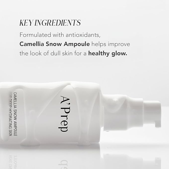 A'Prep Camellia Snow Ampoule – Hydrating & Brightening Facial Serum with Camellia Japonica, Niacinamide & Hyaluronic Acid, EWG Green Formula, Korean Skincare, 50ml