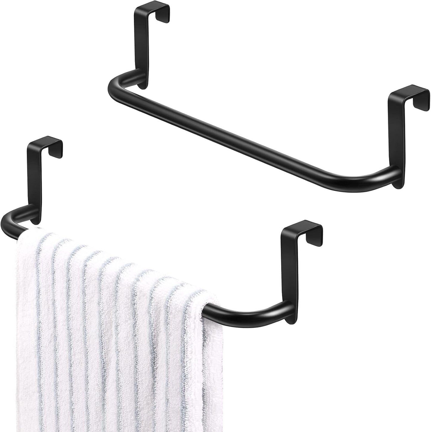 2 Pieces Metal Towel Bar Kitchen Cabinet Steel Towel Rack Bar for Hanging on Inside or Outside of Doors, Home Kitchen Bathroom(Black)