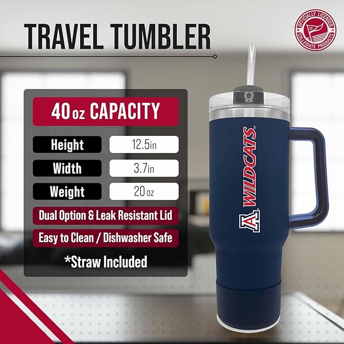 Campus Colors College & University 40 oz Travel Tumbler With Handle - Dual Option Lid With Straw - Vacuum Insulated Stainless Steel (Virginia Cavaliers - Navy)