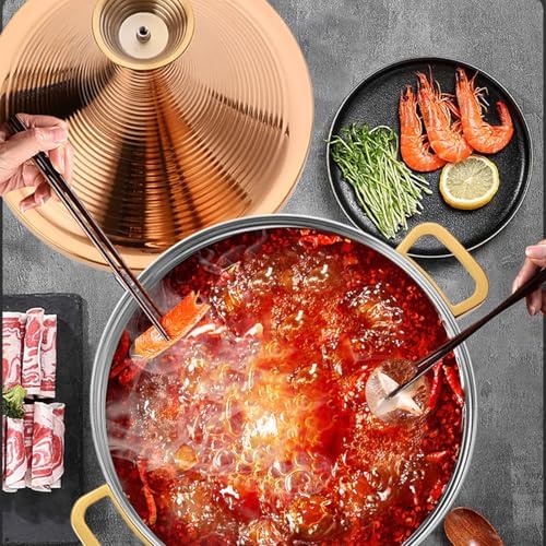 Large Stainless Steel Moroccan Tagine Pot, 30cm Non-Stick Tajine Casserole with Cone Lid & 2 Handles - Elegant Gold Design for Authentic Moroccan Cooking