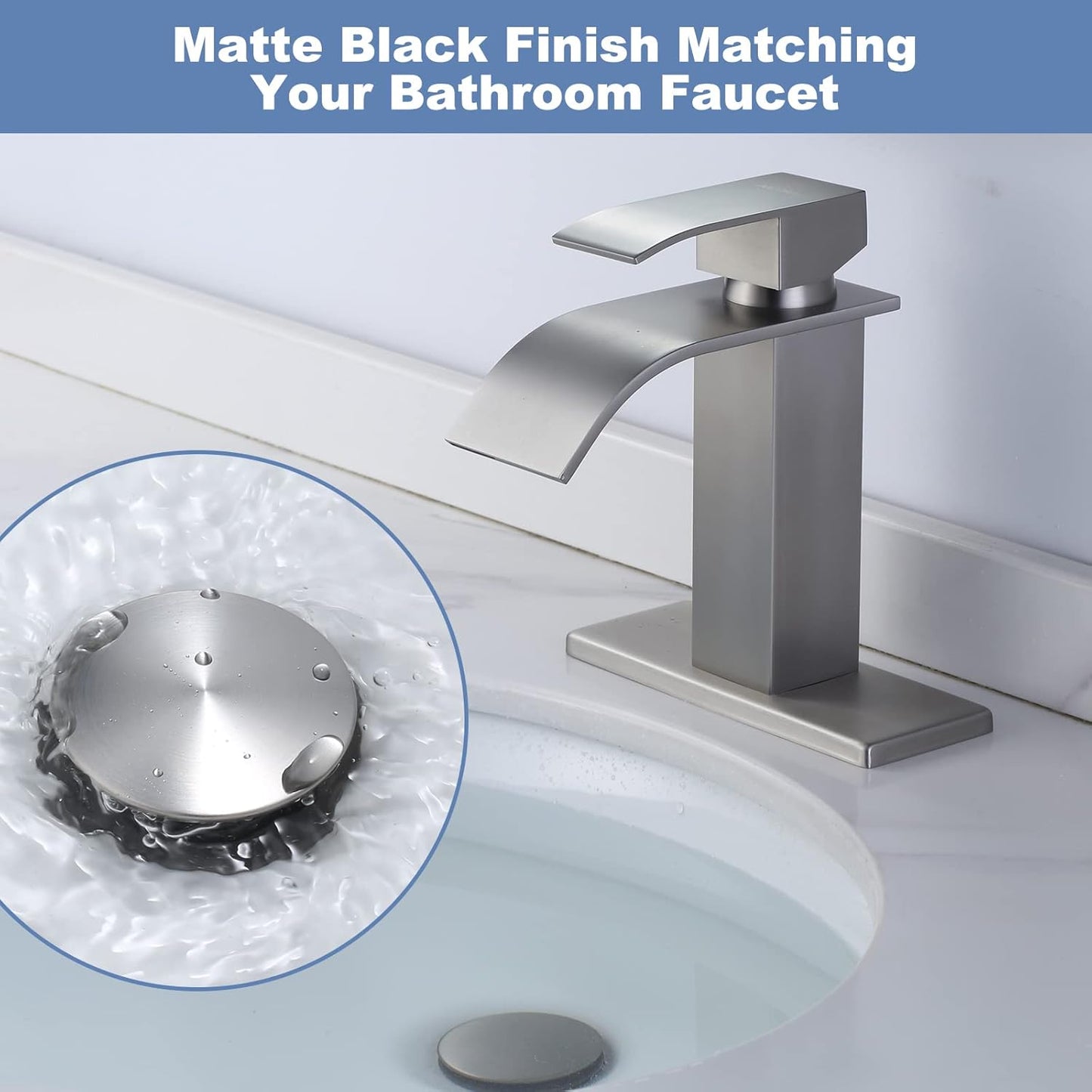 ARCORA Bathroom Sink Drain with Overflow 2 Pack, Brushed Nickel Pop Up Drain Stopper Vanity Vessel Sink Clicker Drain Stopper