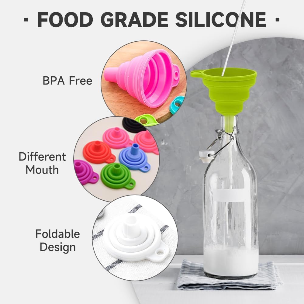 Kitchen Funnel Set, 2025 Upgrade Silicone Collapsible Funnel Silicone Collapsible Food Funnels for Kitchen 3 Sizes Funnels for Home Use Filling Bottles Daily Cooking (Grey, 1Set 11+14+20g)