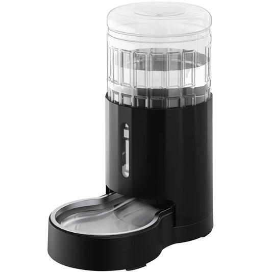 CZPET Automatic 4L/1Gal/135Oz Cat Water Dispenser with Stainless Steel Bowl, Gravity Waterer for Small Medium Dog Puppy Kitten (Black)