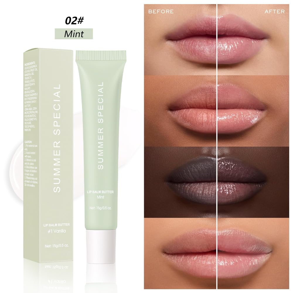 Summer Ultra-Hydrating Lip Butter Balm – Natural Vegan Lip Balm for Instant Moisture, Shine & Hydration – Sheer-Tinted, Soothes & Softens Dry Lips, Bálsamo labial hidratante #2 Mint 0.5 Fl Oz