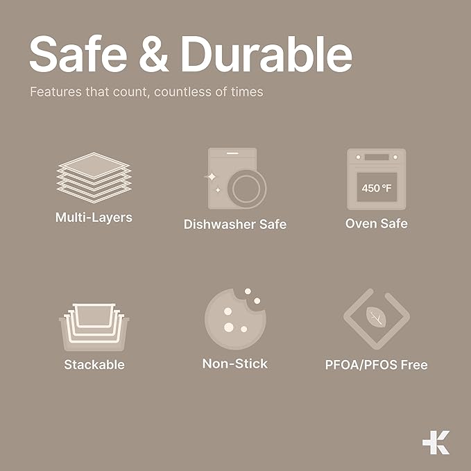 Gray 10-Piece Bakeware Sets, Nonstick Carbon Steel Baking Sheet & Pans, Stackable Space-Saving Bakeware, Dishwasher Safe, Stain-resistant, PFOAPFOSPTFE Free, Oven Safe Up To 450°F (230°C)