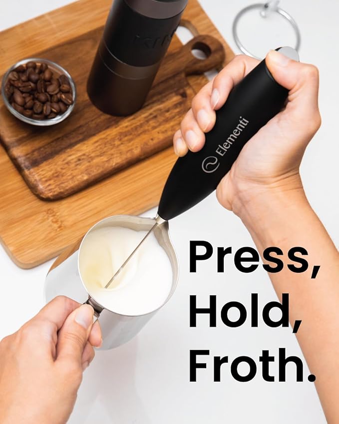 Elementi Electric Pink Milk Frother Handheld - Mini Whisk for Coffee, Matcha and Drinks - Portable Frother & Mixer with Stand (Pastel Pink)