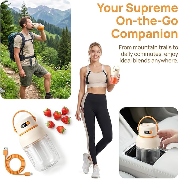 Portable Electric Juicer Cup with Zero Cord Hassle, Personal Size Juicer Cup, USB-C Rechargeable Electric Blender,18000RPM Motor, Leakproof Travel Juicer for Gym, Office, Outdoors (1000ml)