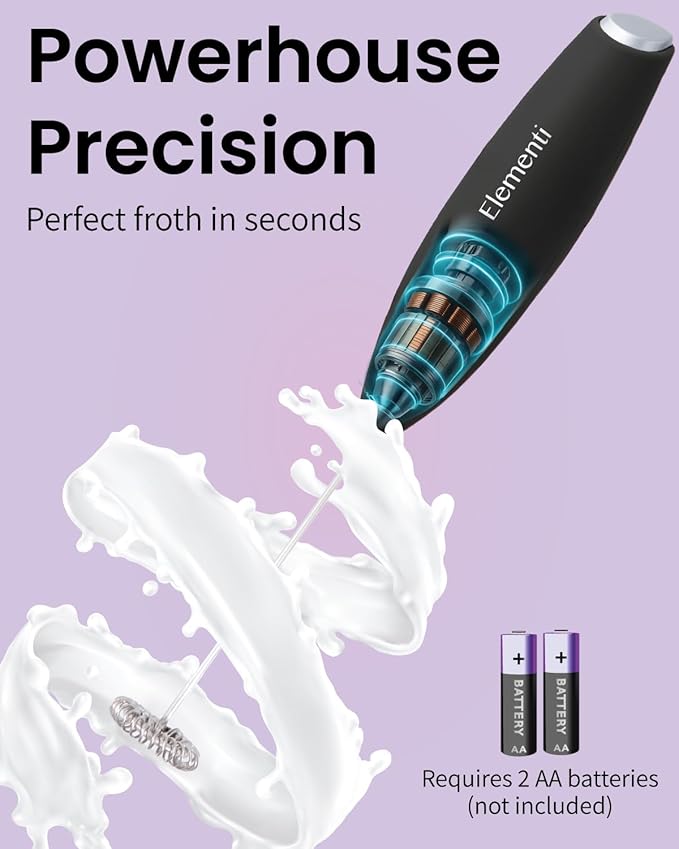 Milk Frother Wand & Electric Stirrer with Stand - Turbo Coffee & Milk Frother Handheld - Hand Held Coffee Mixer Wand & Cold Foam Maker for Frothy Cappuccinos, Lattes & Drink Mixes at Home (Black)