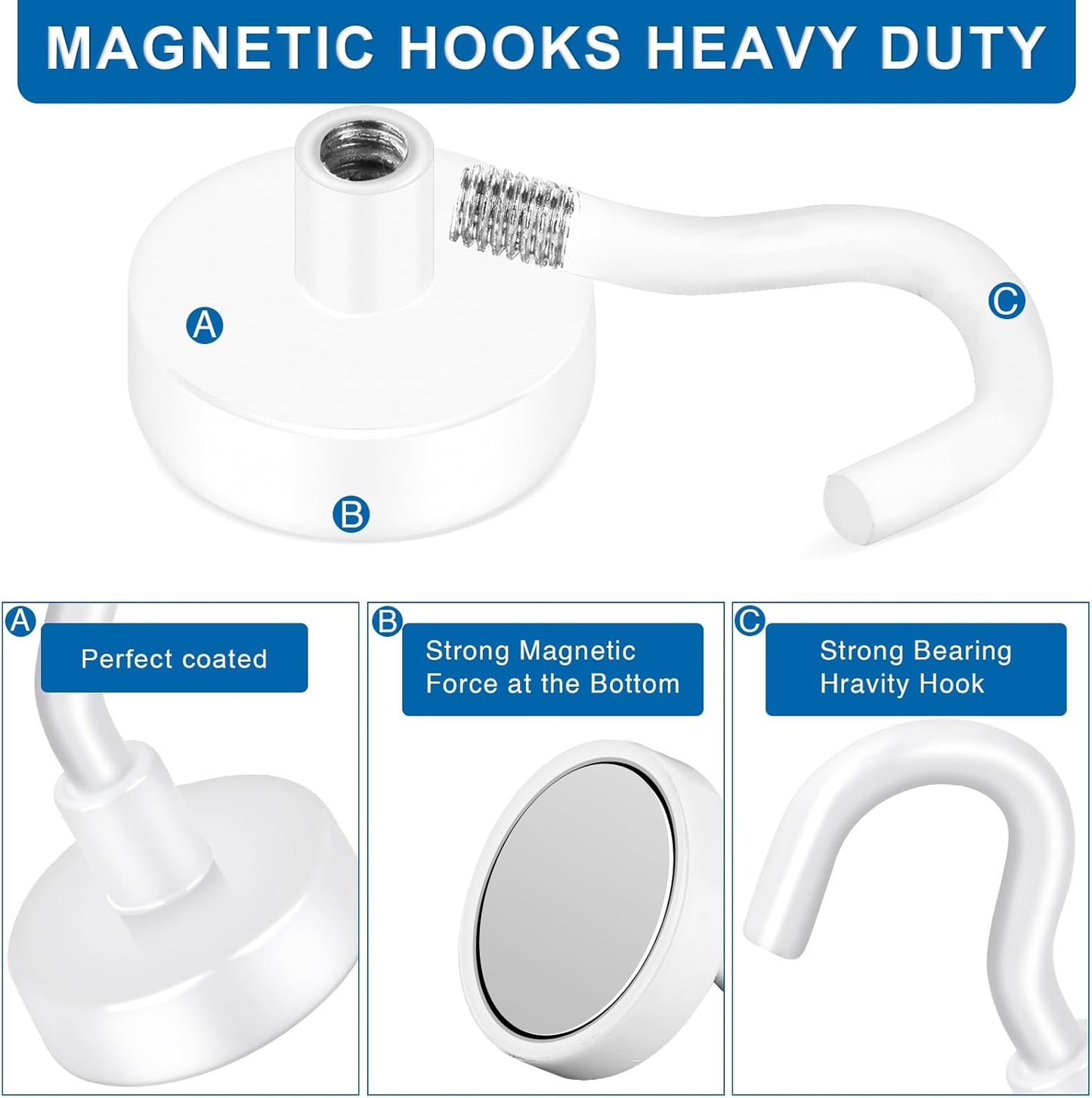 LOVIMAG Magnetic Hooks for Cruise Cabins, Cruise Essentials Must Haves, Cruise Magnets, Magnetic Key Holder, Strong Magnetic Hooks for Hanging, Fridge, Grill -12 Pack, 110lbs, White