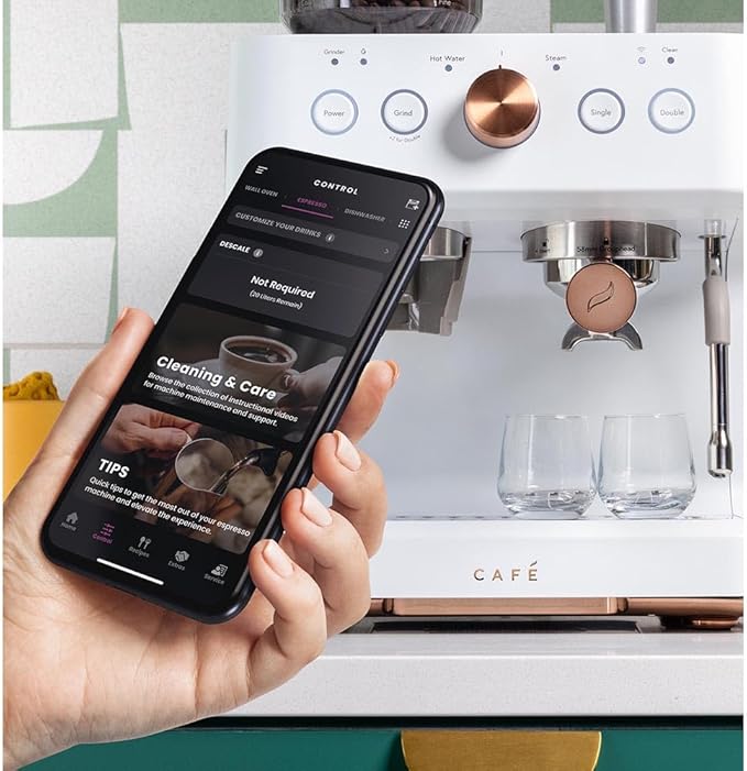Café Bellissimo Semi Automatic Espresso Machine + Milk Frother | WiFi Connected, Smart Home Kitchen Essentials | Built-In Bean Grinder, 15-Bar Pump & 95-Ounce Water Reservoir | Matte White