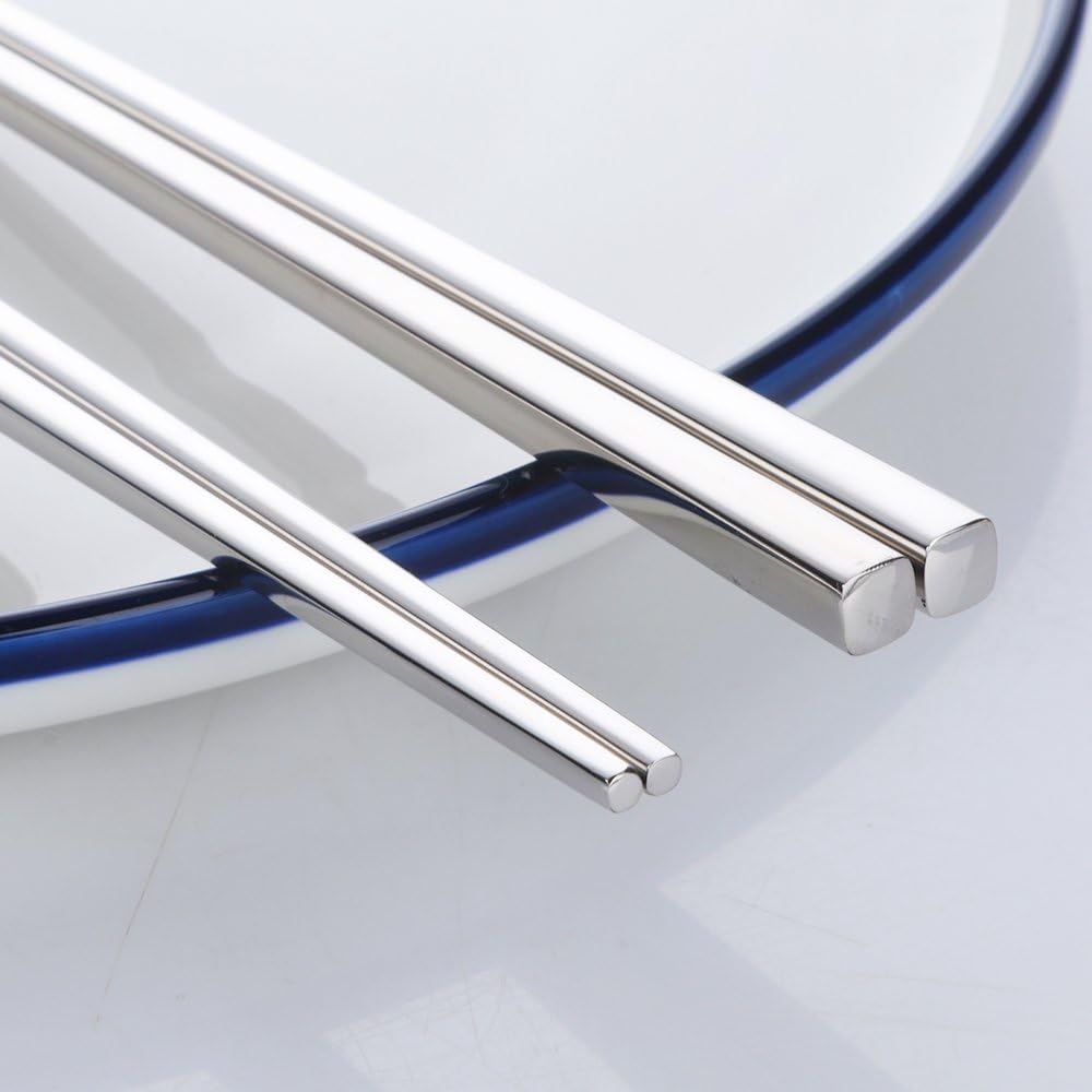 Buyer Star 5-Pair Silver Stainless Steel Chopsticks - Reusable Chinese Square Chopsticks