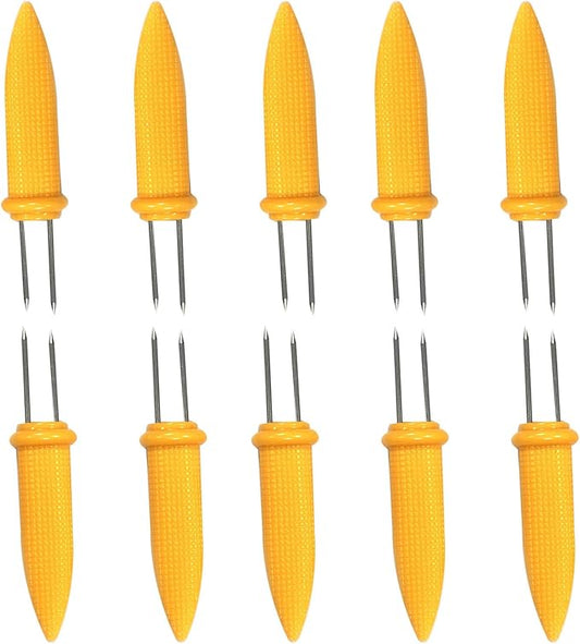 3.66 Inch Stainless Steel Corn Holders, Corn on The Grill, Corn on The Cob Skewers, Double Fork Sweet Corn Seat, Home & BBQ Cooking Fork (10 Pcs)