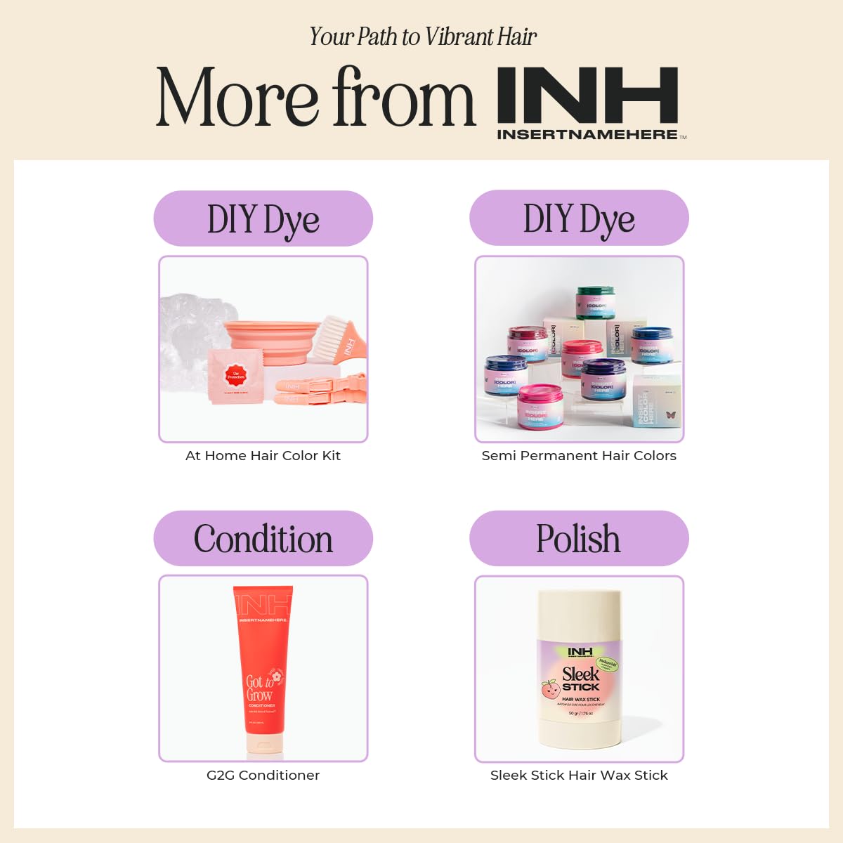 INH Semi Permanent Hair Color | Color Depositing Conditioner | Garnet Violet Hair Dye | No Bleach & No Peroxide Temporary Tint for Women & Men | Vegan, Ammonia Free, & Sulfate Free | Ready to Use, 6oz