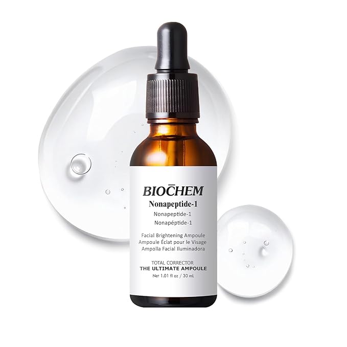 BIOCHEM Nonapeptide-1 Brightening Serum–Dark Spot Corrector & Melanin Inhibitor Ampoule for Even Skin Tone & Natural Glow– Anti-Aging Peptide Treatment for Face & Neck,1.01 fl oz/30 mL