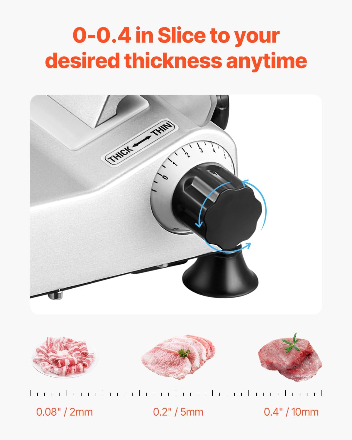 VEVOR Commercial Meat Slicer, 10 inch Electric Deli Food Slicer, 180W Meat Cutter with a Premium 65Mn Blade, 0-0.4 inch Adjustable Thickness, Food Slicer Machine for Meat Vegetables Hard Bread Cheese