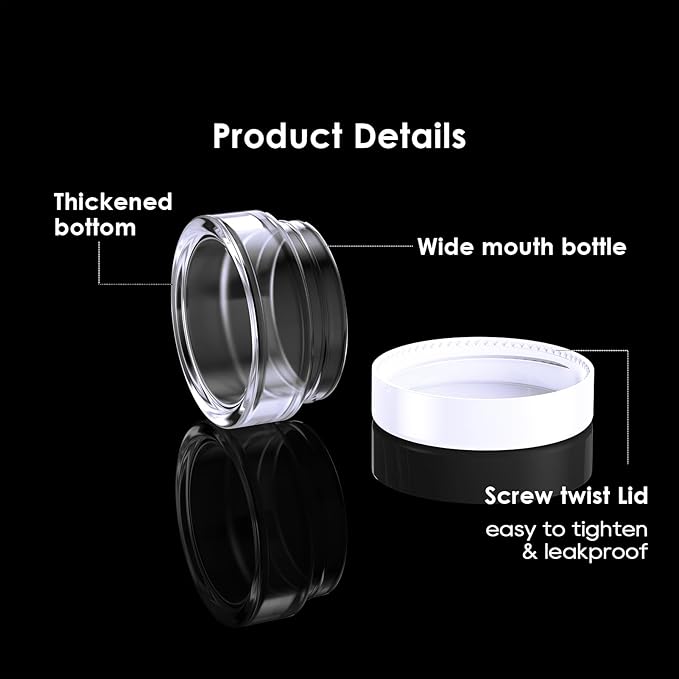 50 Pack 5 Gram 0.17OZ Clear Plastic Containers with White Lids, Small Round Cosmetic Jars Makeup Travel Containers Jar for Cream, Bead, Eye Shadow, Samples, Lotions, Powders, Glitters Lip Gloss