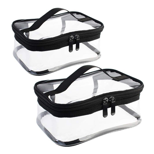 2 Pack Portable Clear Makeup Bag Zipper Waterproof Cosmetics Bag Transparent Travel Storage Carry Pouch PVC Zippered Toiletry Bag Organizers With Handle for Vacation Travel, Bathroom