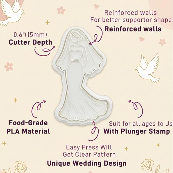 Love Cookie Cutters Set of 4 Wedding Cutter Molds 3.5" with Plunger Stamps Baking Dough Tools Cake Shapes PLA Accessories for Birdesmaid Decorative Party Kitchen Supplies
