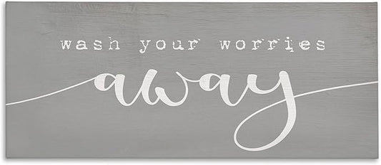 Stupell Industries Wash Your Worries Away Phrase Bathroom Relaxation, Designed by Daphne Polselli Canvas Wall Art, 17x40, Gray