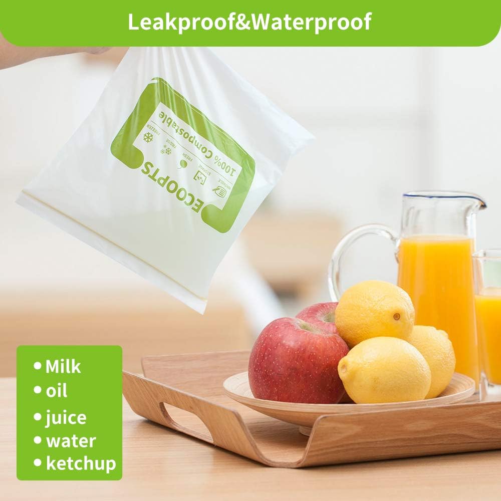 100% Compostable Large Gallon Zip Bag | ECO-Friendly Food Storage Bags | Freezer Bag | Plant-Based BPA-free | Seal well for Fruit,Food and Snack (1, Large)