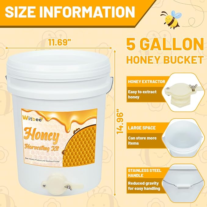 witbee 5 Gallon Honey Bucket with Honey Gate Valve Kit - Plastic Double Layer Strainer, Uncapping Knife, Honey Uncapping Tank Holder, Beekeeping Equipment, Honey Extractor Equipment
