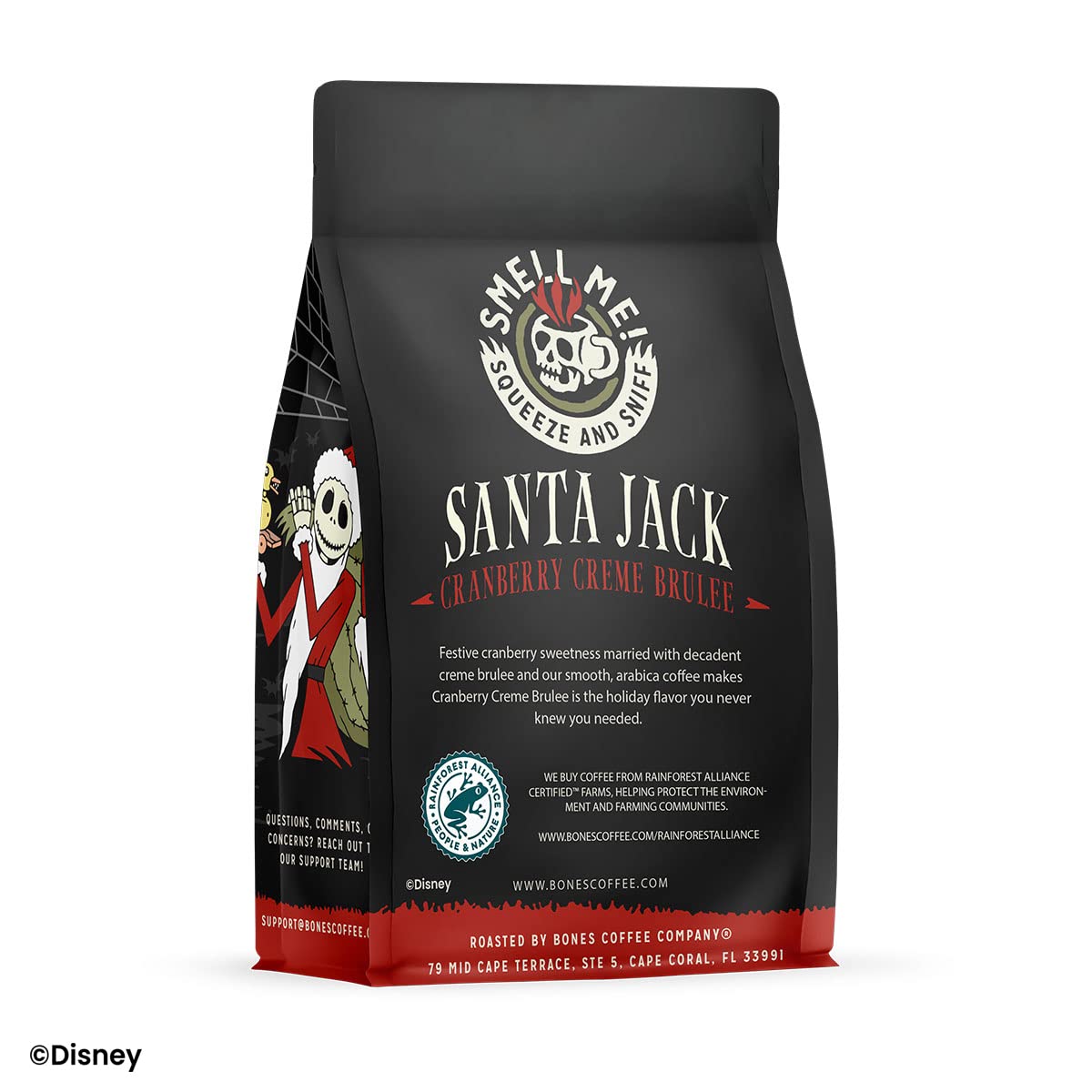 Bones Coffee Company The Nightmare Before Christmas Santa Jack Flavored Coffee Beans, Medium Roast Ground Coffee Low Acid, Cranberry Creme Brulee Flavor (12 oz)