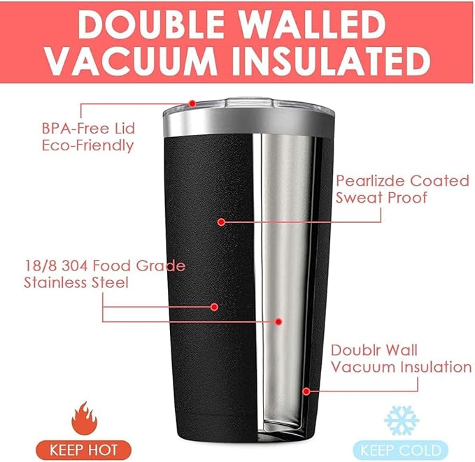 20oz Tumbler Vacuum Insulated Travel Mug with Lids, Stainless Steel Double Wall Bulk Cup for Home, Office, Outdoor Suitable for Vehicle Cup Holders