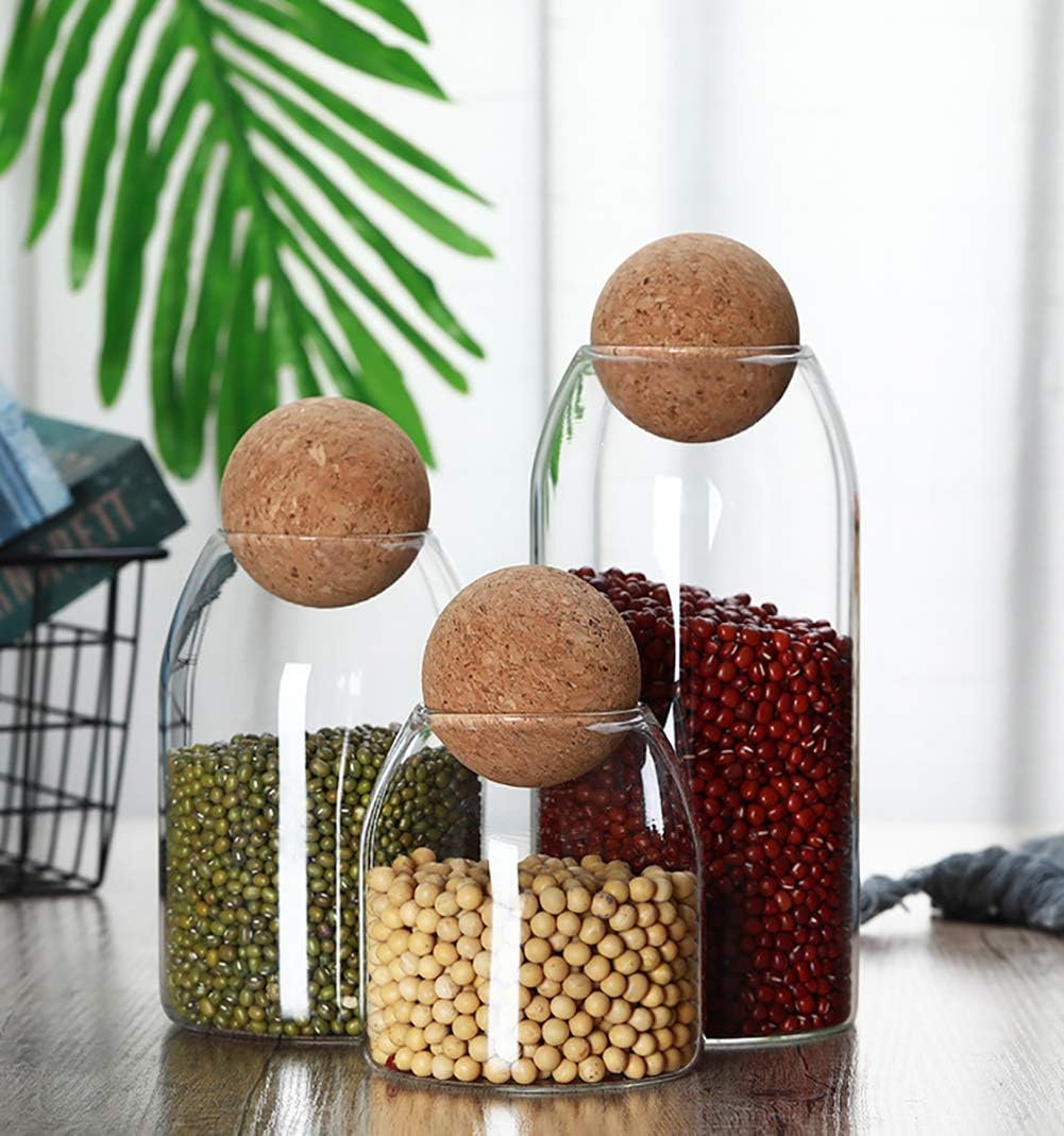 MOLFUJ 550ML/18Oz Glass Storage Container with Ball Cork, Cute Decorative Organizer Bottle Canister Jar with Air Tight Wood Lid for Food, Coffee, Candy, Bathroom Apothecary Cotton Swab Qtip Holder