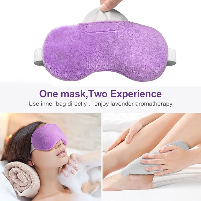Umisleep Lavender Eye Mask, Aromatherapy Weighted Sleep Mask for Dry Eyes Men Women, Microwave Heated Hot Therapy Eye Cover Moist Compression Pain Relief, Eye Pillow for Puffy Eyes, Sinus Pain, Purple