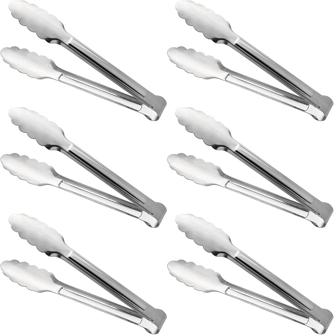 Serving Tongs,Buffet Tongs, ACAUTO Stainless Steel Food Tong Serving Tong Small Serving Tongs Stainless Steel Mini Appetizer Tongs, Set of 6 (7 Inch)