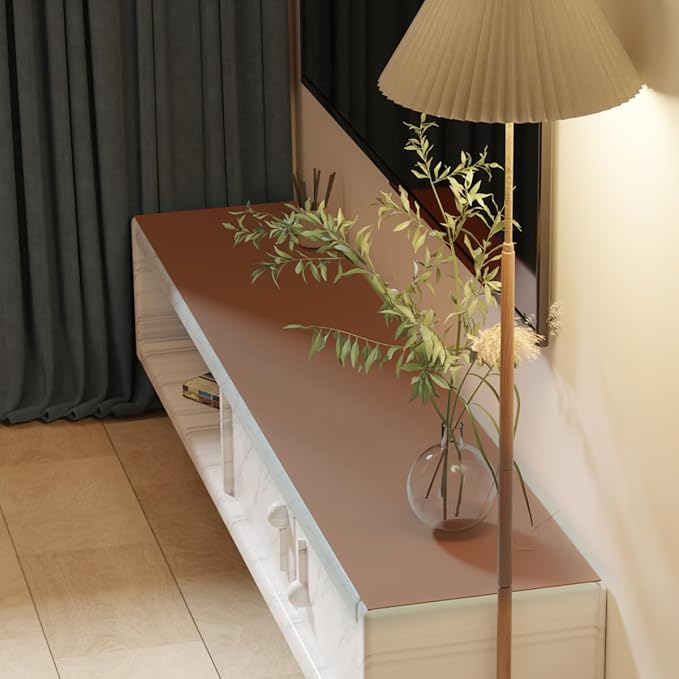 Leather Table Cover,1.8mm Thick,12x44 Inch Table Protector,Glass Table Protector,Table Sticker Cover,Desk Covers On Top of Desks.(Brown+Gray,12x44)