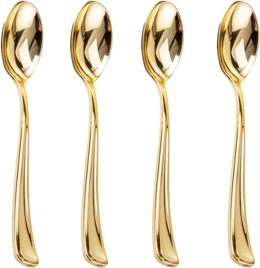 Liacere 200 Pack Gold Plastic Spoons - 6.7 inch Heavy Duty Plastic Spoons - Heavyweight Gold Disposable Spoons for Parties & Weddings & Restaurants & New Year
