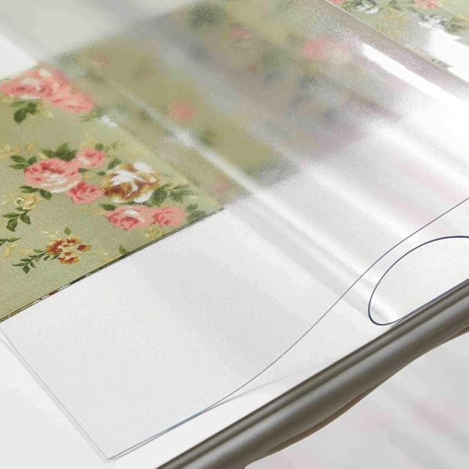 NECAUX Custom 38 x 80 Inch Frosted Table Cover Protector, 1.5mm Thick Wood Grain Transparent Table Pad Non-Slip Tablecloth Plastic Protective Pad for Dining Room Table, Meeting Table