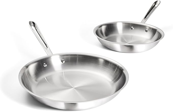 All-Clad D3 3-Ply Stainless Steel Fry Pan Set, 10,12 Inch, Induction Oven and Broiler Safe to 600F, Frying Pans, Durable Kitchen Cooking Skillets, Professional Induction Cookware, Stainless Steel