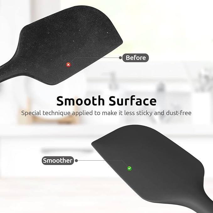 14in Extra Long Silicone Spatula: U-Taste 480ºF Heat Resistant Flexible Baking Mixer Scraper, Large Rubber Mixing Stirring Scraping Seamless Kitchen Turner Utensil for Nonstick Cookware (Black)