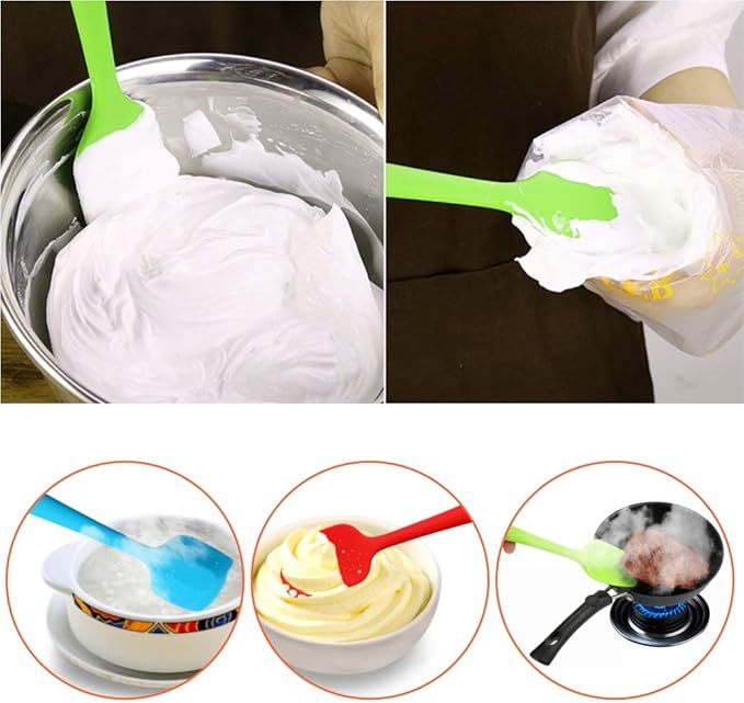 Silicone Spatulas Set, Rubber Spoon Spatula Heat Resistant Spoonula One Piece Design Seamless Spatula Non-Stick Scrapers Baking Mixing Tool (Black Set)