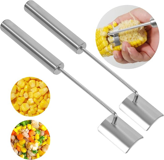 2025 NEW Long Handle Stainless Steel Corn Stripping Tool, Corn Cob Stripper,Corn Cutter, Corn Peeler,Easy Clean Corn Peeler Corn Cob Stripper Tool (2PC)