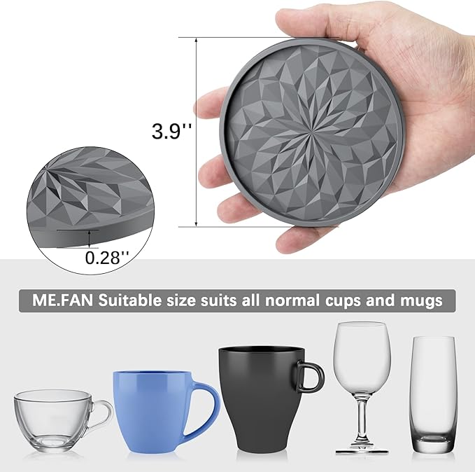 ME.FAN Silicone Coasters with Holder,[6 Pack] Drinking Coasters - Cup Mat for Hot or Cold Drinks, Thickened, Non-Slip, Non-stick,Deep Tray Red