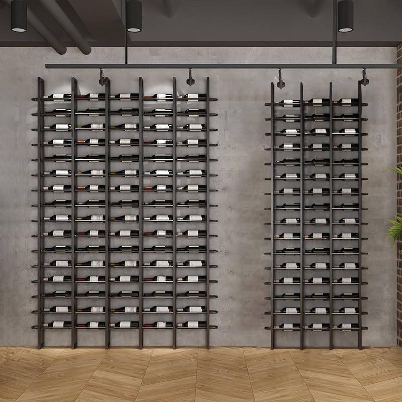 Wine Rack Freestanding Floor, 16 Tier 80 Bottle Capacity Display Holder, Black Industrial Wine Bottle Storage Shelves, for Any Bar, Wine Cellar, Kitchen, Dining Room (Black, 5 Column)