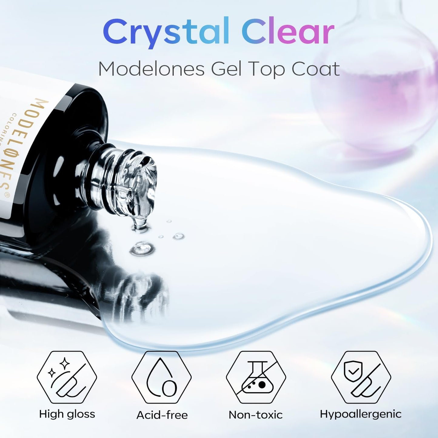modelones Gel Top Coat, 15ml No Wipe Gel Nail Polish High Gloss Top Coat Shiny Long Lasting Clear Top for Acrylic Nails, Need U V/LED Lamp for Home DIY Gift and Summer Nail Salon