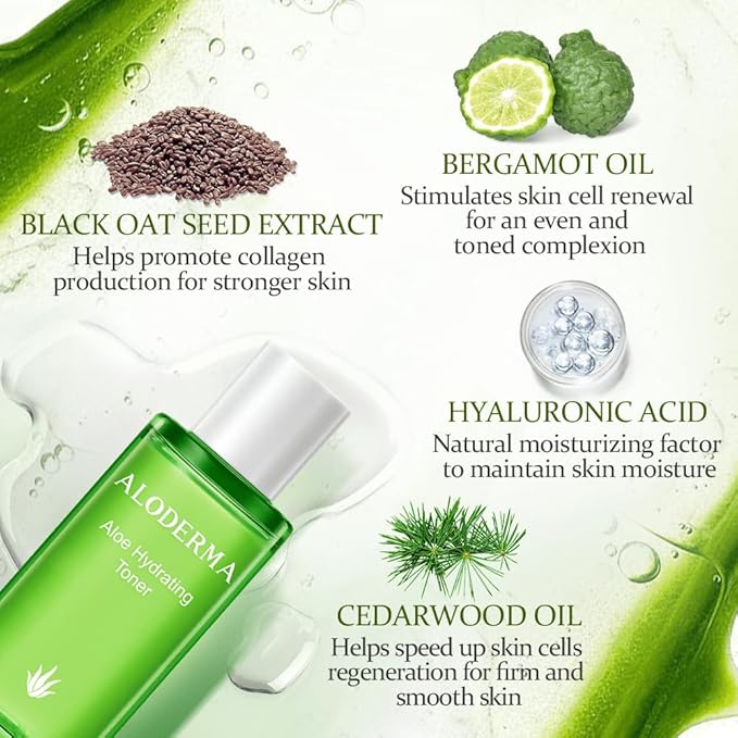 Aloderma Aloe Hydrating Facial Toner Made with 91% Organic Aloe Vera - Natural Pore Refining, Non-irritating, Alcohol-Free Moisturizing Toner for Face with Hyaluronic Acid for All Skin Types, 4.2oz