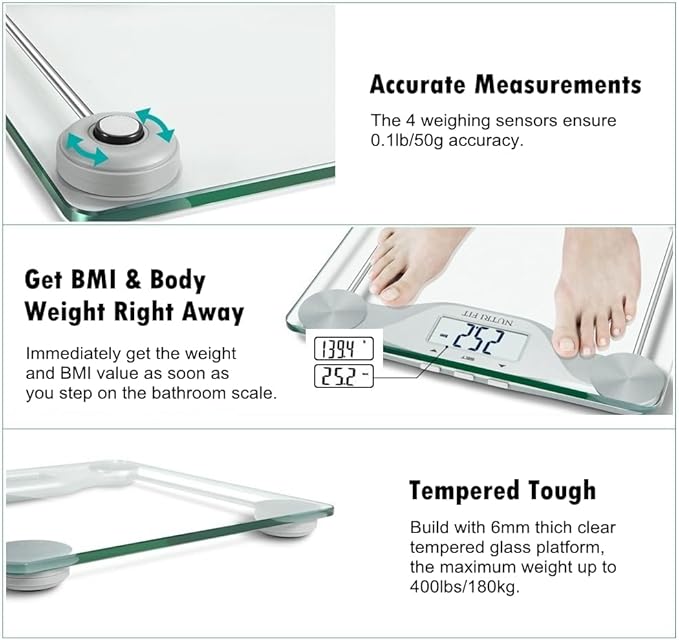 NUTRI FIT Digital Body Weight Bathroom Scale BMI, Accurate Weight Measurements Scale,Large Backlight Display and Step-On Technology,400 Pounds