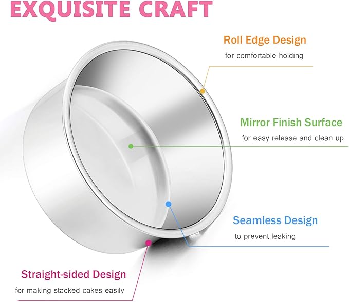 E-far 4 Inch Small Cake Pan Set of 4, Stainless Steel Mini Round Smash Cake Baking Pans, Non-Toxic & Healthy, Mirror Finish & Dishwasher Safe