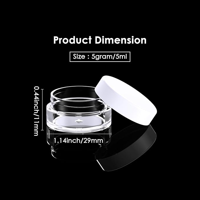 50 Pack 5 Gram 0.17OZ Clear Plastic Containers with White Lids, Small Round Cosmetic Jars Makeup Travel Containers Jar for Cream, Bead, Eye Shadow, Samples, Lotions, Powders, Glitters Lip Gloss