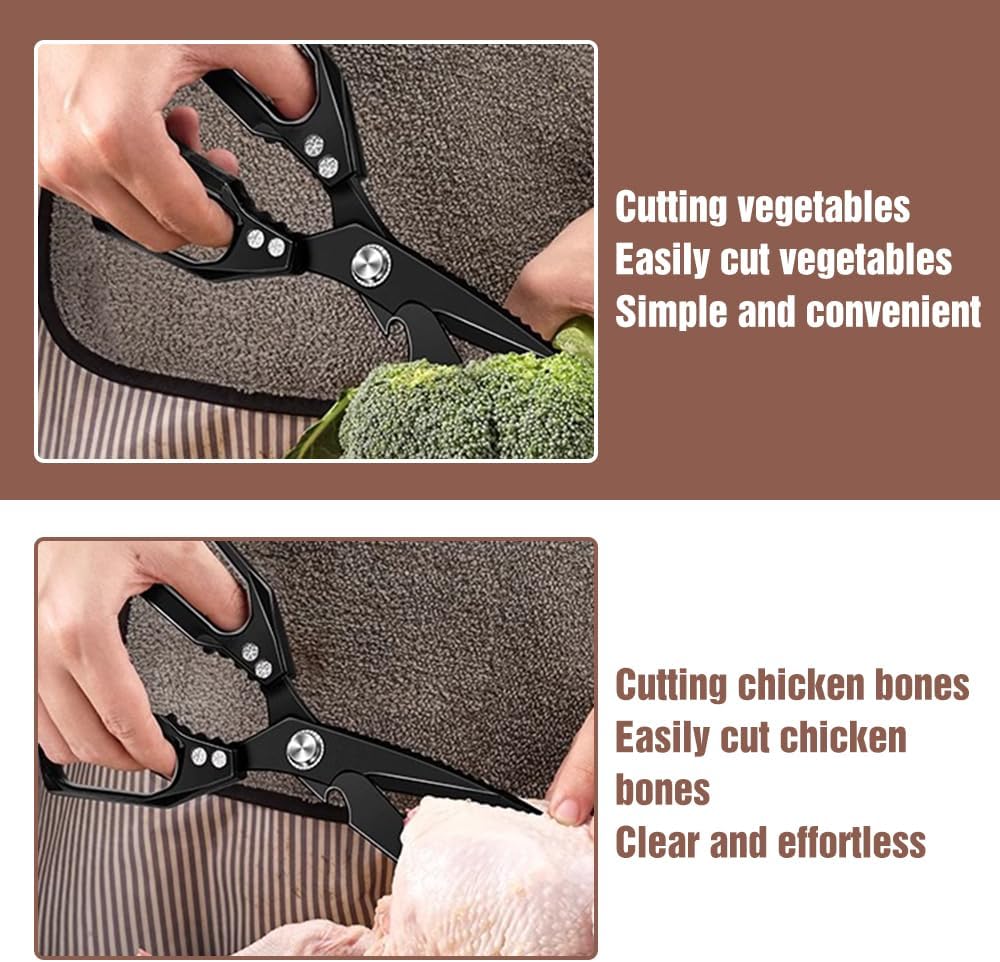 Multifunctional Heavy-Duty Kitchen Shears, Heavy Duty Kitchen Scissors for Food with Ergonomic Handle, High-Carbon Steel Culinary Shears for Chicken, Meat, Seafood, Bone Cutting (Long Sliver)
