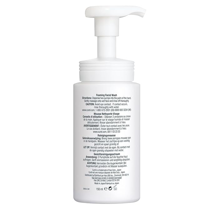 Curel Japanese Skin Care Foaming Facial Wash, Face Wash for Dry, Sensitive Skin, Cleanses and Protects Natural Ceramides, pH Balanced, Fragrance & Alcohol Free Facial Cleanser, Step 2 of 2, 5 Fl Oz