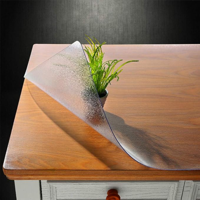 NECAUX Custom 42 x 115 Inch Frosted Table Cover Protector, 1.5mm Thick Wood Grain Transparent Table Pad Non-Slip Tablecloth Plastic Protective Pad for Dining Room Table Conference Table Meeting Table