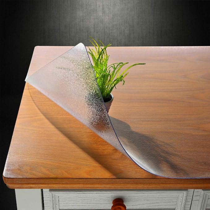 NECAUX Custom 32 x 32 Inch Frosted Table Cover Protector, 1.5mm Thick Crystal Water Resistant Plastic Square Heavy Duty Desk Pad Mat Non-Slip Tablecloth Protector for Dining Room Table, Meeting Table